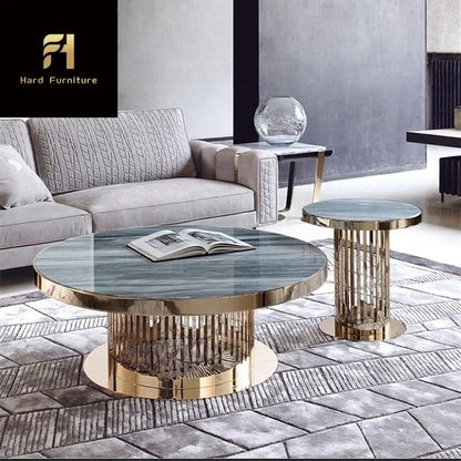 Nordic Style Round Small Marble Nesting Coffee Table Gold Stainless Steel Frame Side Table for Living Room Furniture