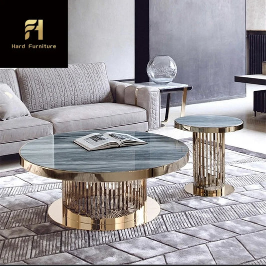Nordic Style Round Small Marble Nesting Coffee Table Gold Stainless Steel Frame Side Table for Living Room Furniture
