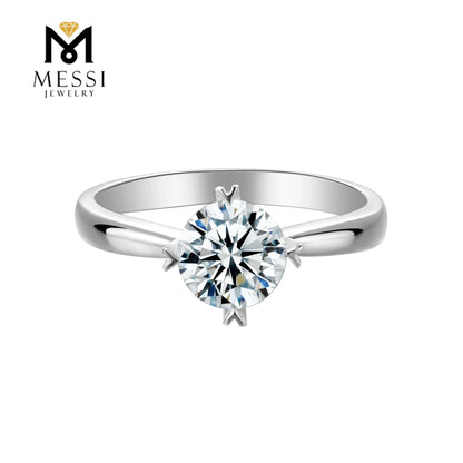 Messi Jewelry Classic 4 Prong 925 Silver 6.5mm 1 Carat Moissanite Engagement Wedding Ring Jewellery for Women