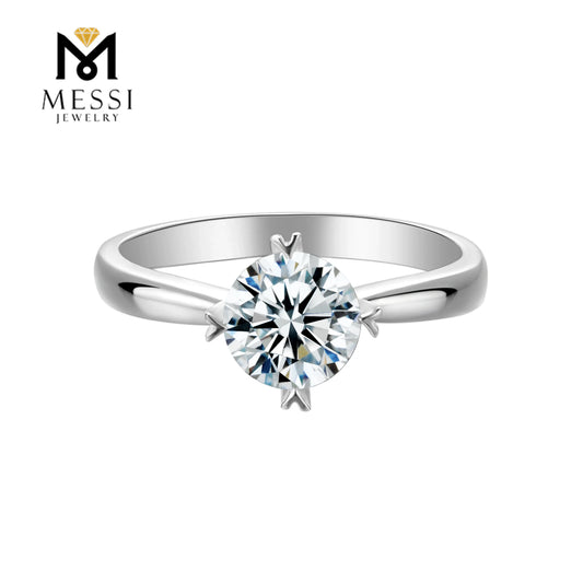 Messi Jewelry Classic 4 Prong 925 Silver 6.5mm 1 Carat Moissanite Engagement Wedding Ring Jewellery for Women