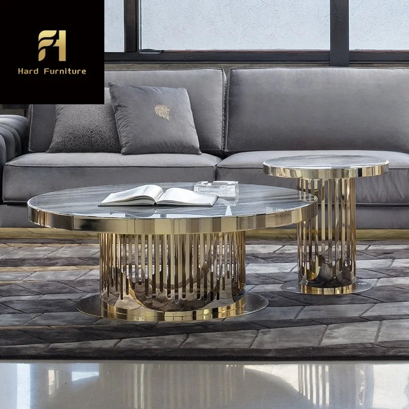 Nordic Style Round Small Marble Nesting Coffee Table Gold Stainless Steel Frame Side Table for Living Room Furniture