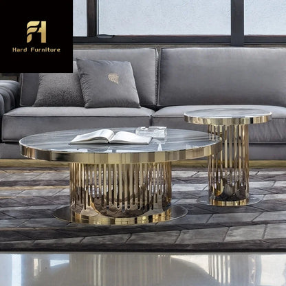 Nordic Style Round Small Marble Nesting Coffee Table Gold Stainless Steel Frame Side Table for Living Room Furniture