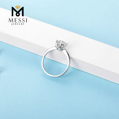 Messi Jewelry Classic 4 Prong 925 Silver 6.5mm 1 Carat Moissanite Engagement Wedding Ring Jewellery for Women