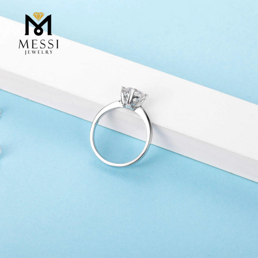 Messi Jewelry Classic 4 Prong 925 Silver 6.5mm 1 Carat Moissanite Engagement Wedding Ring Jewellery for Women
