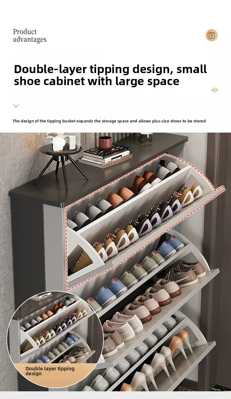 Ultra-Thin Entryway Shoe Cabinet with  Large Capacity Flip-Type Storage Luxury Home Furniture