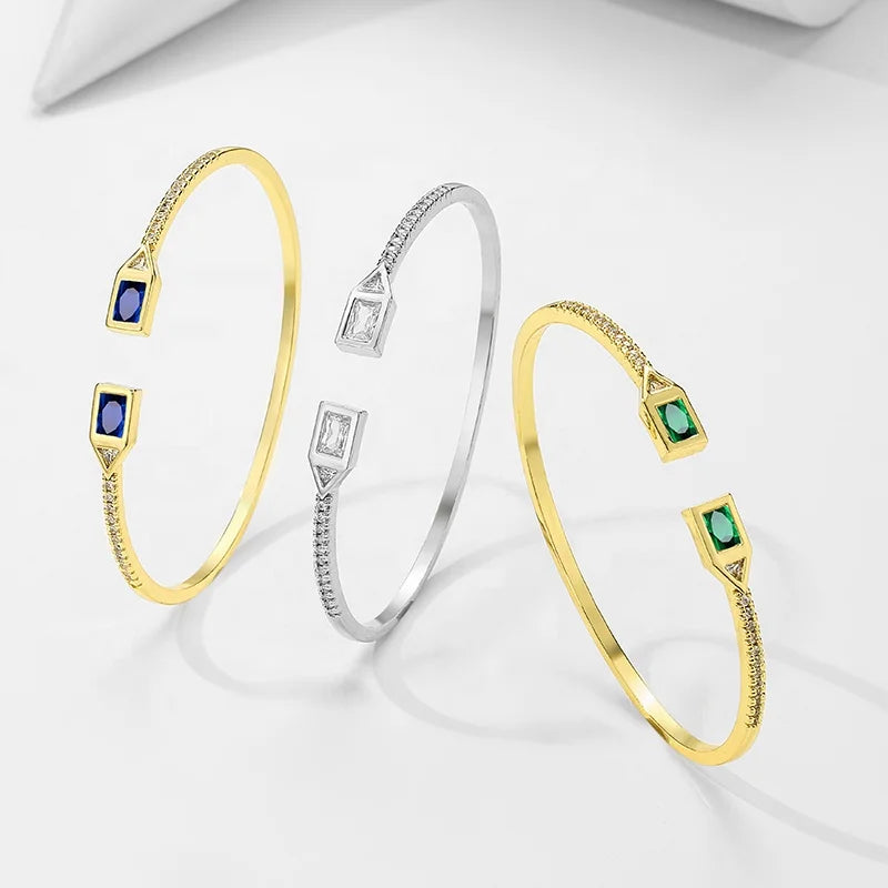 RAKOL BP2212 Fine Design Minimalist Colour Gemstone Zircon Dubai Bridal Adjustable Bangle Bracelets Jewellery Women
