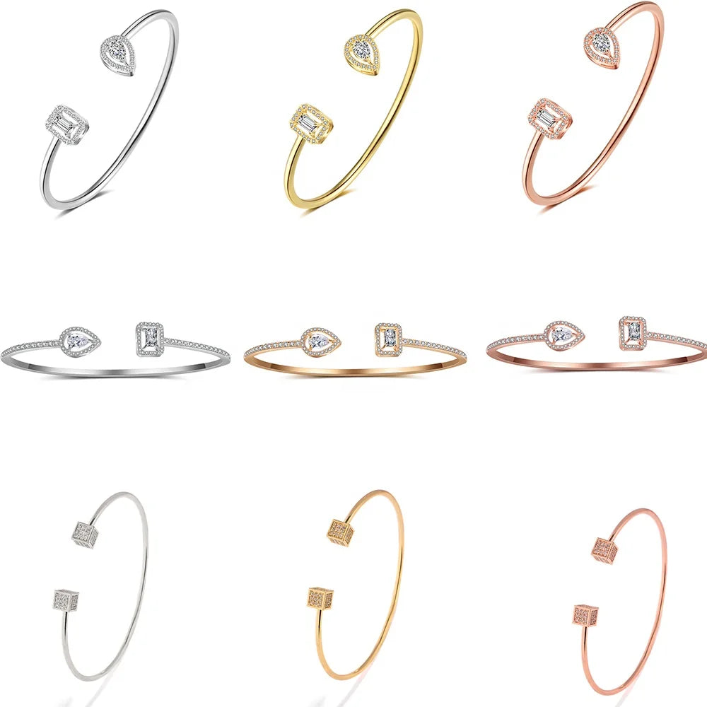 RAKOL BP2212 Fine Design Minimalist Colour Gemstone Zircon Dubai Bridal Adjustable Bangle Bracelets Jewellery Women