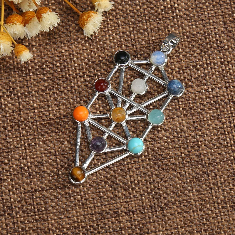 Jewellery Reiki 7 Chakra Stones Crystal Sterling Silver Healing Yoga Pendant Tree of Life Necklace for Women