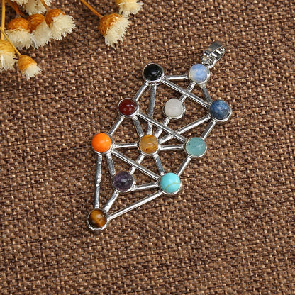 Jewellery Reiki 7 Chakra Stones Crystal Sterling Silver Healing Yoga Pendant Tree of Life Necklace for Women