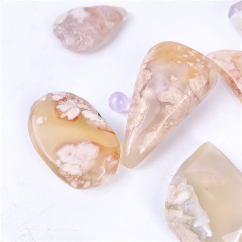 Natural Healing Crystals Gemstone DropShape Pendant Flower Agate  Necklace Jewellery for Women's Beauty Gift