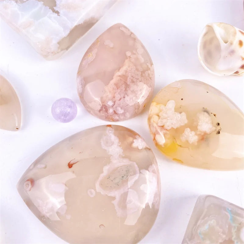 Natural Healing Crystals Gemstone DropShape Pendant Flower Agate  Necklace Jewellery for Women's Beauty Gift