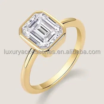 Luxury 14K Gold 2ct Cushion Cut Moissanite Diamond Engagement Ring 3Claws HollowFine Jewellery for Women's Party by Top Supplier