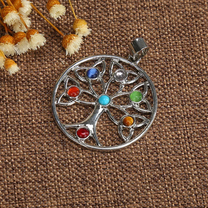Jewellery Reiki 7 Chakra Stones Crystal Sterling Silver Healing Yoga Pendant Tree of Life Necklace for Women