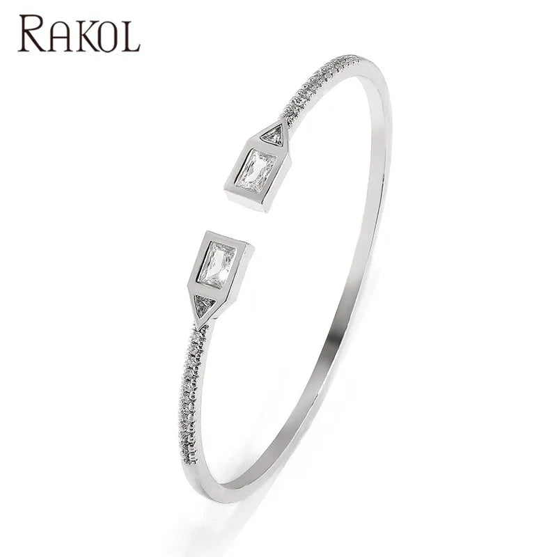 RAKOL BP2212 Fine Design Minimalist Colour Gemstone Zircon Dubai Bridal Adjustable Bangle Bracelets Jewellery Women