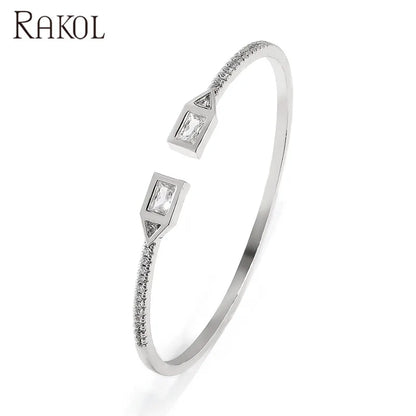 RAKOL BP2212 Fine Design Minimalist Colour Gemstone Zircon Dubai Bridal Adjustable Bangle Bracelets Jewellery Women