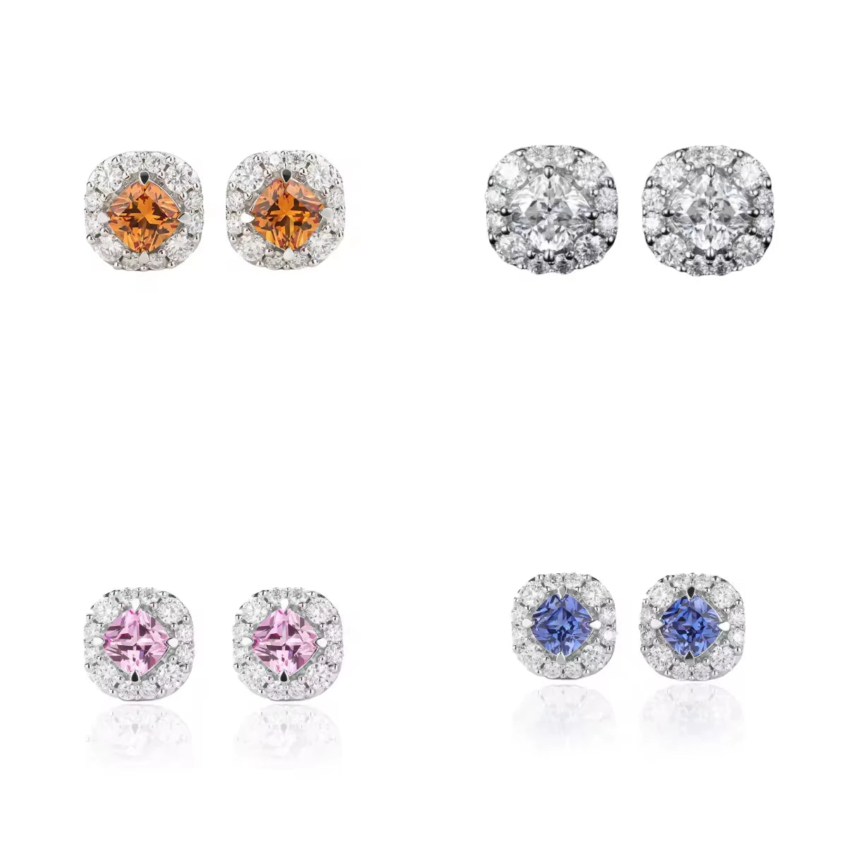 White 18K Gold Plated Waterproof Earrings Lab Grown Sapphire Moissanite Radiant Cut Stud 925 Silver Jewellery
