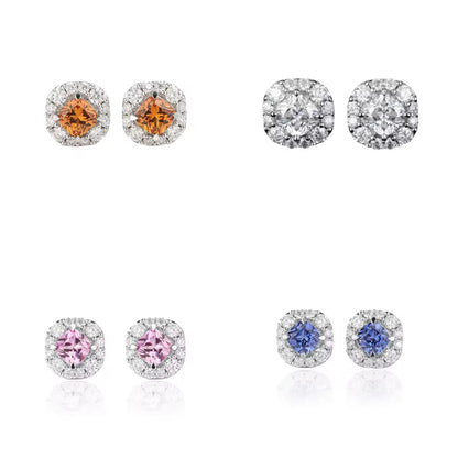 White 18K Gold Plated Waterproof Earrings Lab Grown Sapphire Moissanite Radiant Cut Stud 925 Silver Jewellery