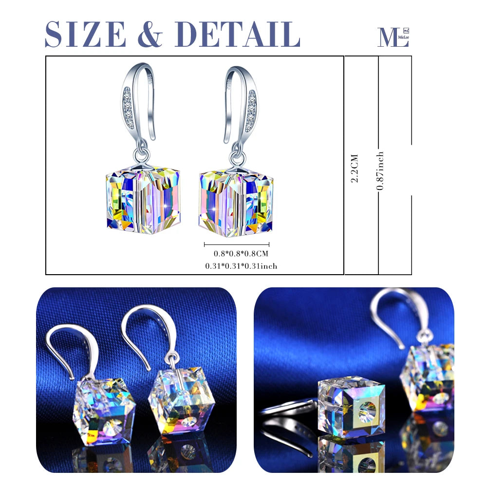 Sterling Silver 925 Premium Austrian Crystal Jewelry Dangle Drop Earrings for Women Destiny Jewellery