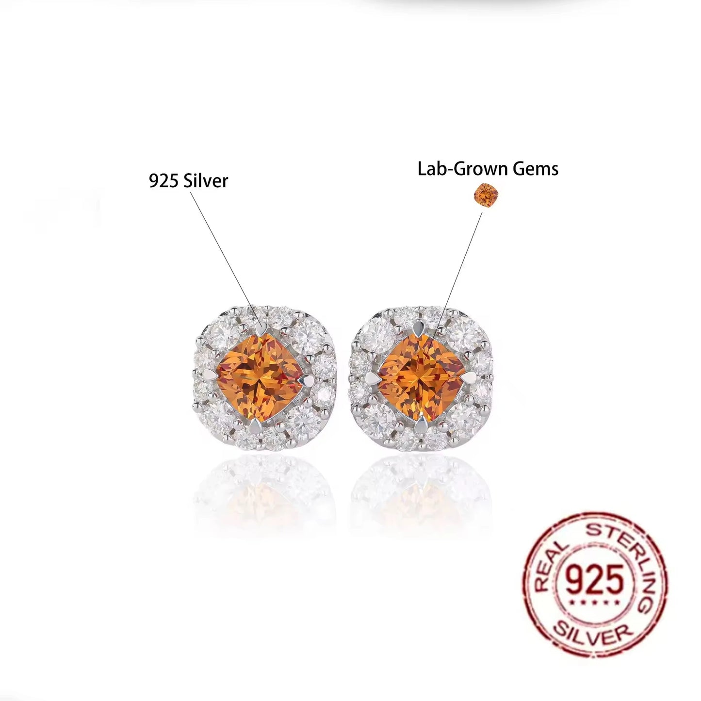 White 18K Gold Plated Waterproof Earrings Lab Grown Sapphire Moissanite Radiant Cut Stud 925 Silver Jewellery