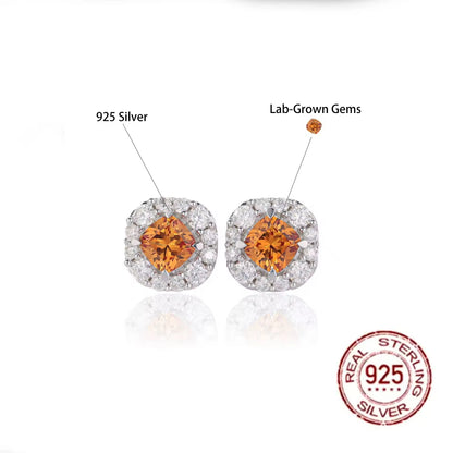 White 18K Gold Plated Waterproof Earrings Lab Grown Sapphire Moissanite Radiant Cut Stud 925 Silver Jewellery