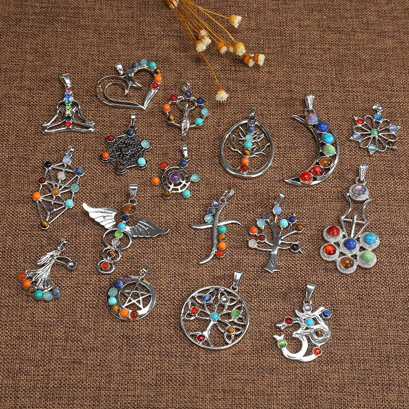 Jewellery Reiki 7 Chakra Stones Crystal Sterling Silver Healing Yoga Pendant Tree of Life Necklace for Women