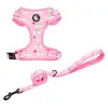 OEM Custom Pattern Leopard Print Breathable Mesh Pet Harness Set With Dog Leash Adjustable Soft Vest Neoprene Dog Harness Set