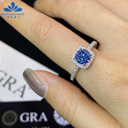 Women's 1ct Moissanite Ring Rhodium & White Gold Plated Green Yellow Pink Halo 925 Silver Elegant Jewellery