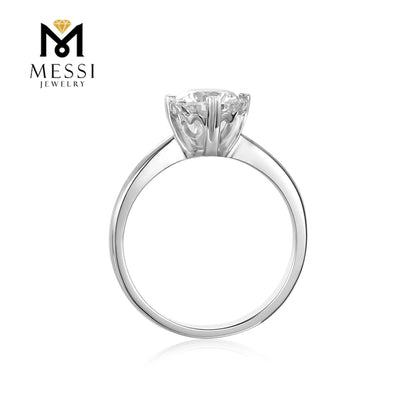 Messi Jewelry Classic 4 Prong 925 Silver 6.5mm 1 Carat Moissanite Engagement Wedding Ring Jewellery for Women