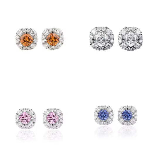 White 18K Gold Plated Waterproof Earrings Lab Grown Sapphire Moissanite Radiant Cut Stud 925 Silver Jewellery