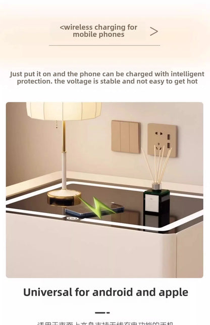 High-End Luxury Smart Bedside Table Modern Solid Wood Nightstand Wireless Charging Multifunctional Bedroom Furniture for Living