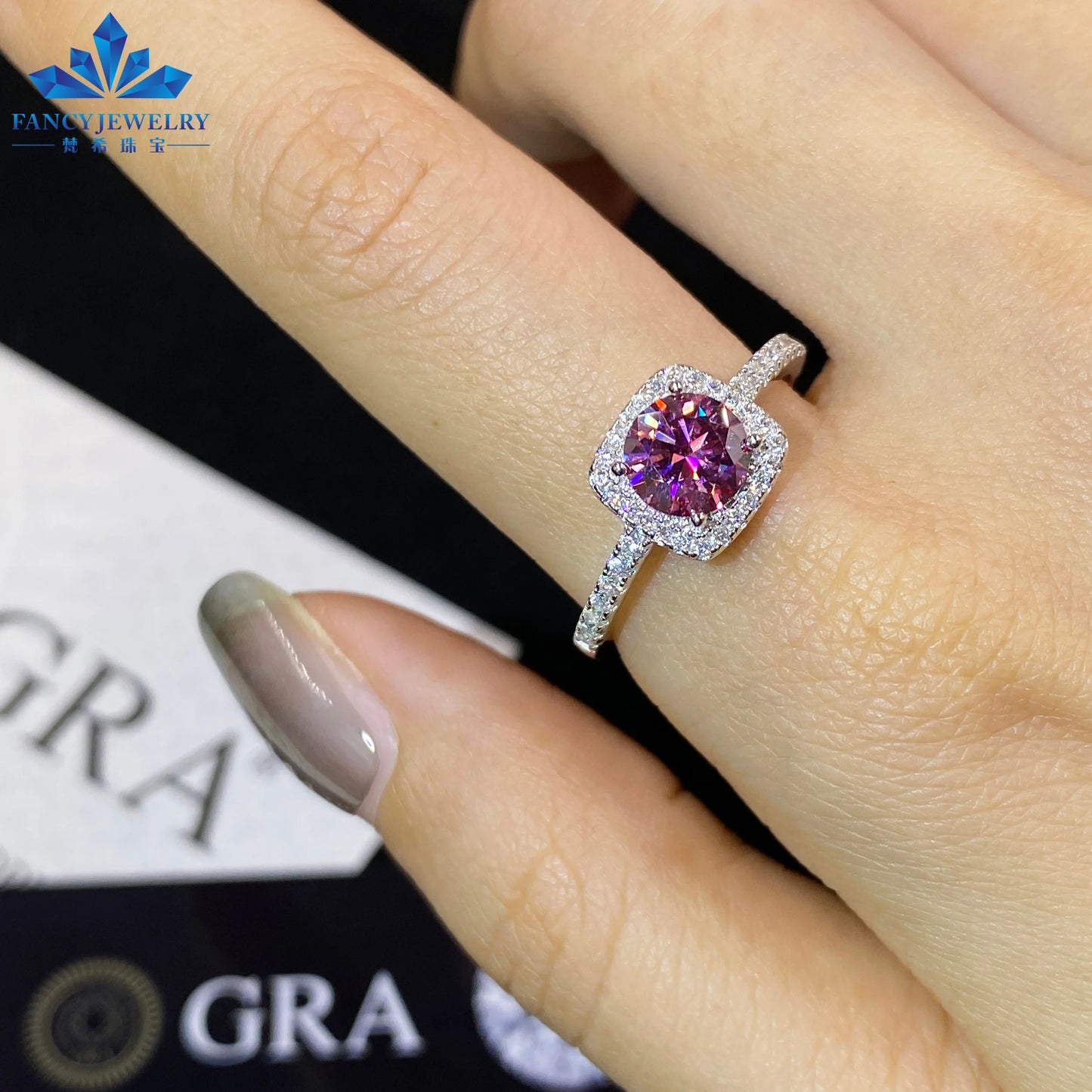 Women's 1ct Moissanite Ring Rhodium & White Gold Plated Green Yellow Pink Halo 925 Silver Elegant Jewellery