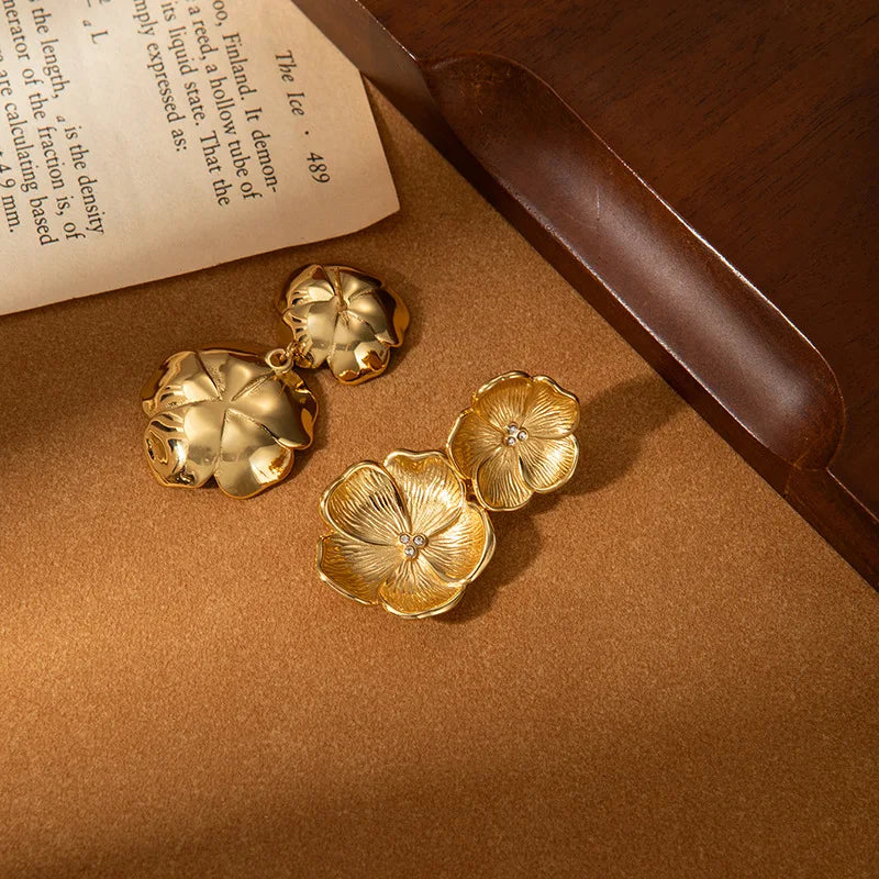 Stainless Steel Flower Drop Earrings for Women Trendy Earrings Hanging Accessories Fashion Jewellery