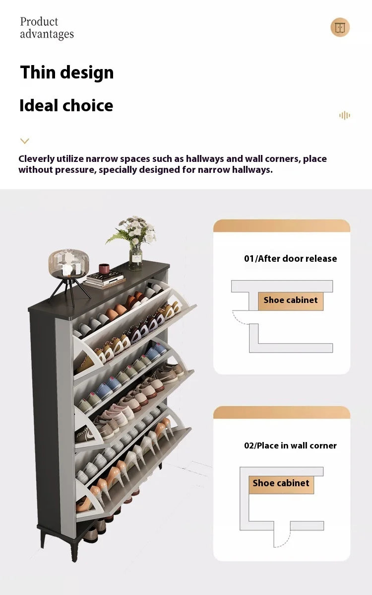 Ultra-Thin Entryway Shoe Cabinet with  Large Capacity Flip-Type Storage Luxury Home Furniture