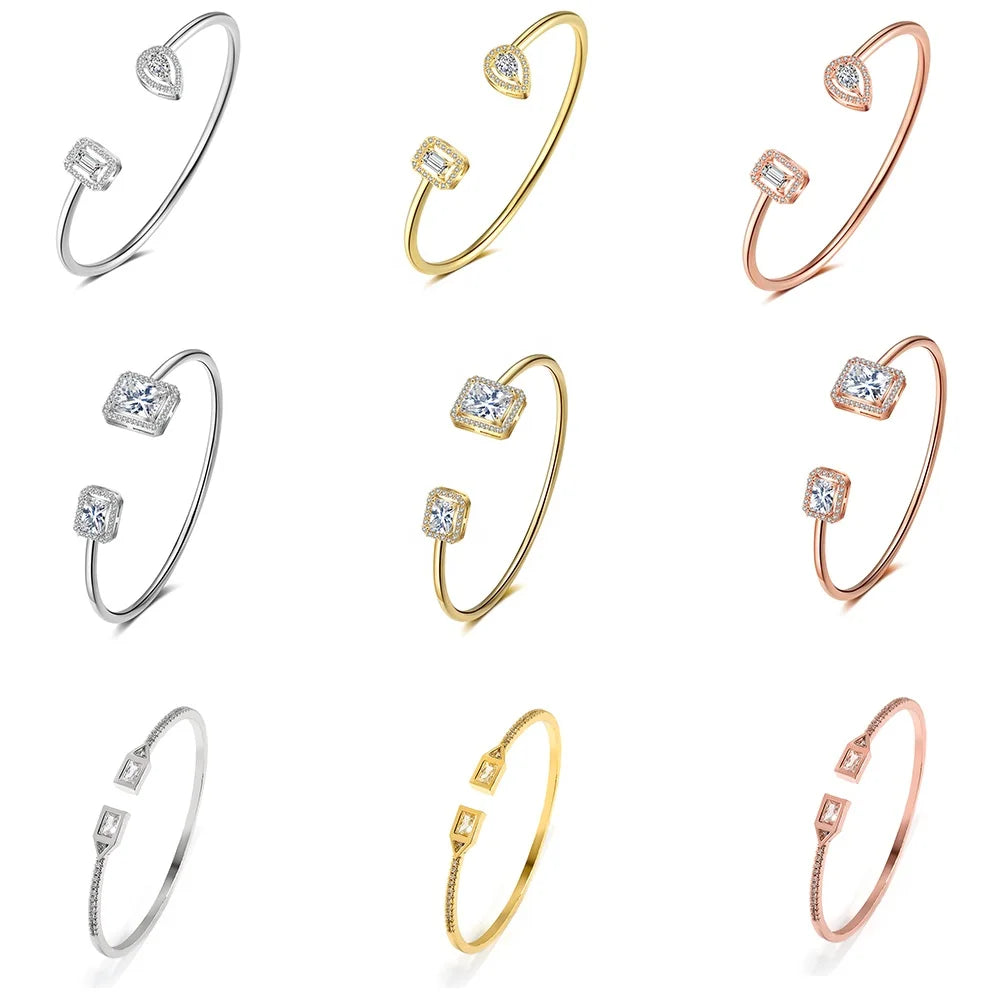 RAKOL BP2212 Fine Design Minimalist Colour Gemstone Zircon Dubai Bridal Adjustable Bangle Bracelets Jewellery Women