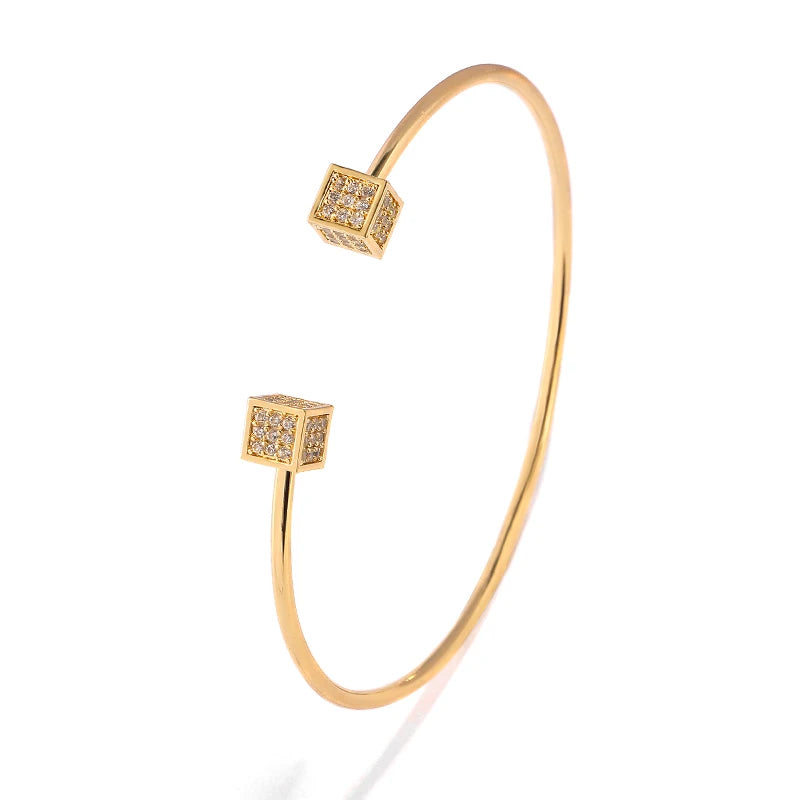 RAKOL BP2212 Fine Design Minimalist Colour Gemstone Zircon Dubai Bridal Adjustable Bangle Bracelets Jewellery Women