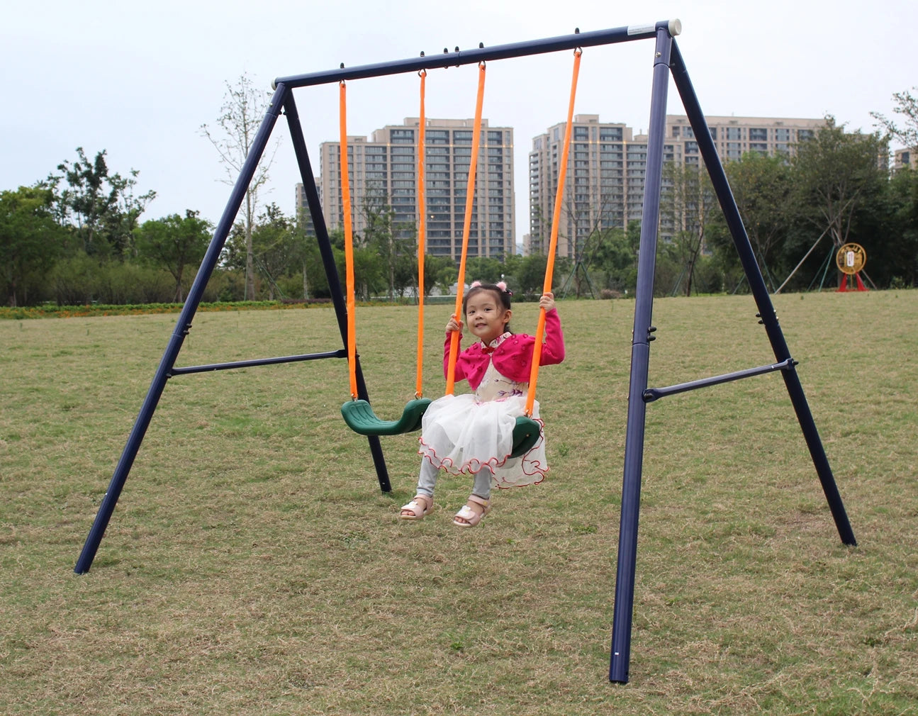 Modern Comfortable Double Seat Outdoor Swing for Children Stainless Steel Frame PE PP for Home Garden Park School Furniture