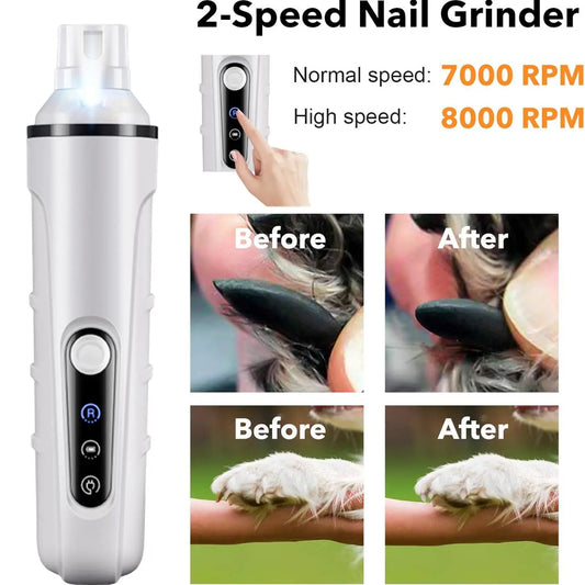 Two-Speed LED Light Display Electric Dog Nail Grinder Strong Power Low Noise Pet Nail File for All Types Cats Dogs Nail