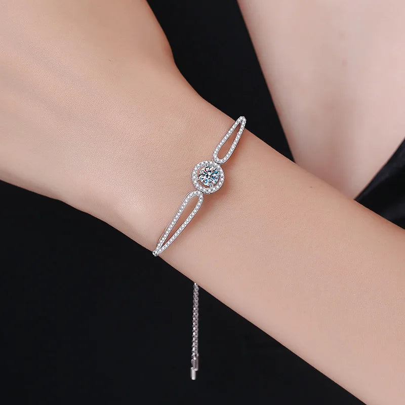 Personalized Rhodium Plated Moissanite Tennis Cuff Charm Women's Bracelet Fashion Luxury 925 Sterling Silver Jewellery Wholesale