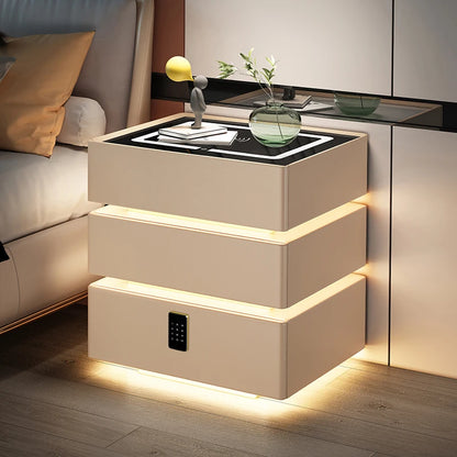High-End Luxury Smart Bedside Table Modern Solid Wood Nightstand Wireless Charging Multifunctional Bedroom Furniture for Living