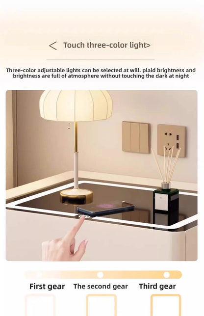 High-End Luxury Smart Bedside Table Modern Solid Wood Nightstand Wireless Charging Multifunctional Bedroom Furniture for Living