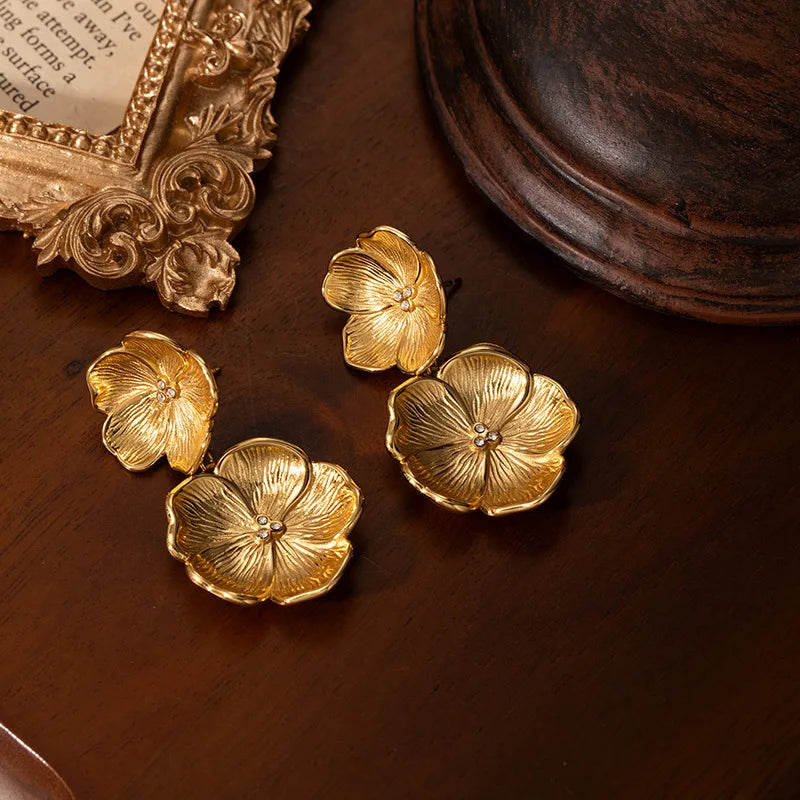Stainless Steel Flower Drop Earrings for Women Trendy Earrings Hanging Accessories Fashion Jewellery
