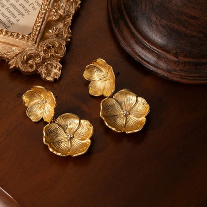 Stainless Steel Flower Drop Earrings for Women Trendy Earrings Hanging Accessories Fashion Jewellery