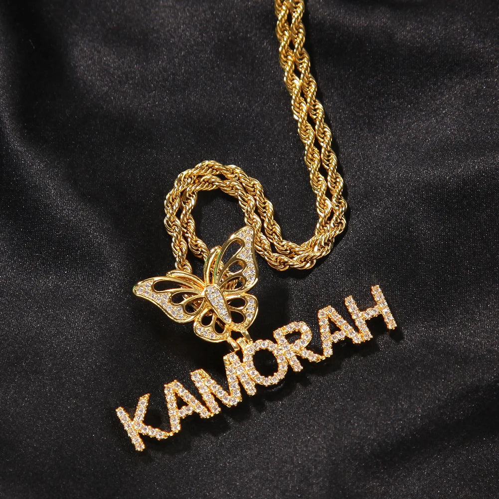 Custom Fashion Crown Hook Iced Out Mini Letter Necklace Personalized Zircon Nameplate Heart Pendant Jewellery for Women