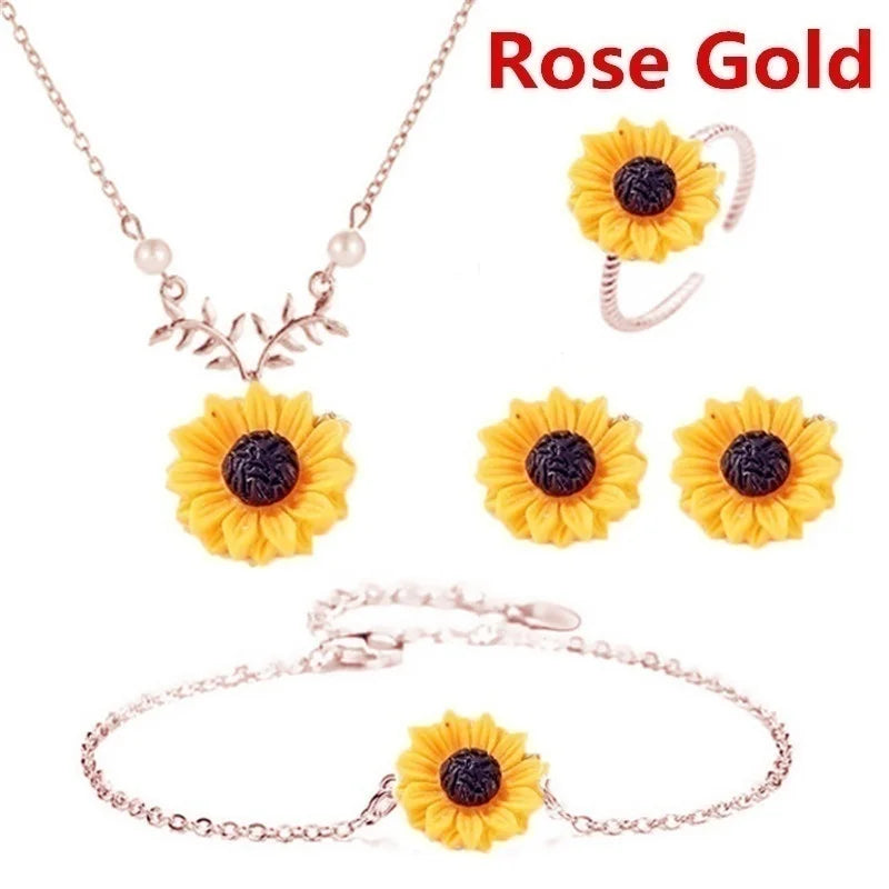 5pcs/lot Jewellery Set Women Sunflower Accessories Set Necklace/Earrings/Ring/Bracelet  Jewelry Sets for Women Girls Gifts