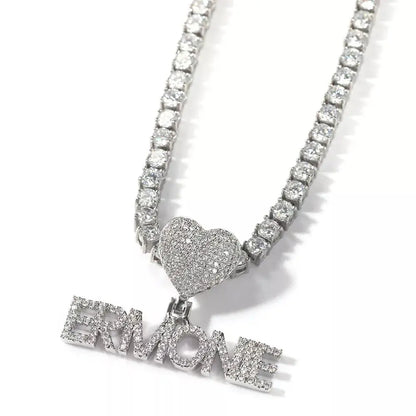 Custom Fashion Crown Hook Iced Out Mini Letter Necklace Personalized Zircon Nameplate Heart Pendant Jewellery for Women
