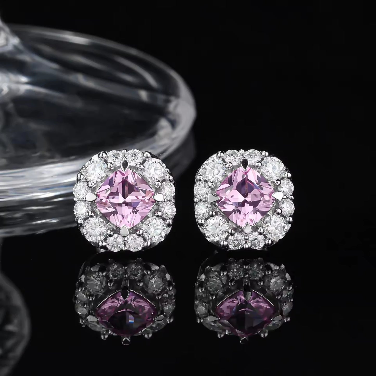 White 18K Gold Plated Waterproof Earrings Lab Grown Sapphire Moissanite Radiant Cut Stud 925 Silver Jewellery