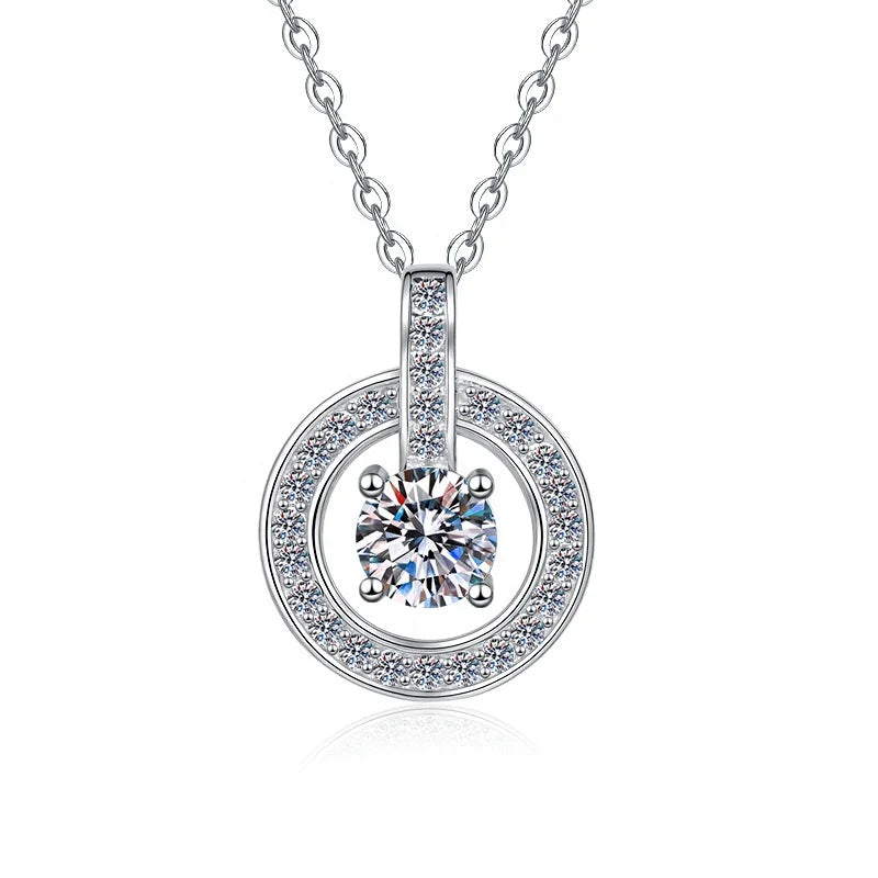 Best Sale High End Jewellery 0.5ct 1carat 925 Sterling Silver Double Circle Wedding VVS Moissanite Pendant Necklace for Women