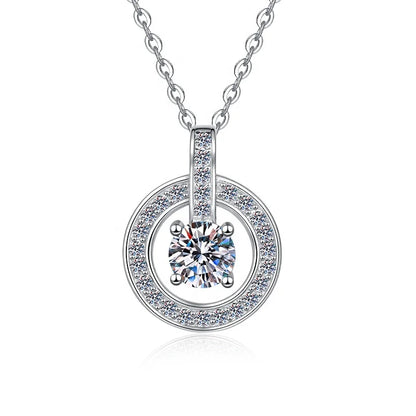 Best Sale High End Jewellery 0.5ct 1carat 925 Sterling Silver Double Circle Wedding VVS Moissanite Pendant Necklace for Women