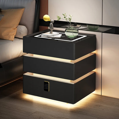 High-End Luxury Smart Bedside Table Modern Solid Wood Nightstand Wireless Charging Multifunctional Bedroom Furniture for Living
