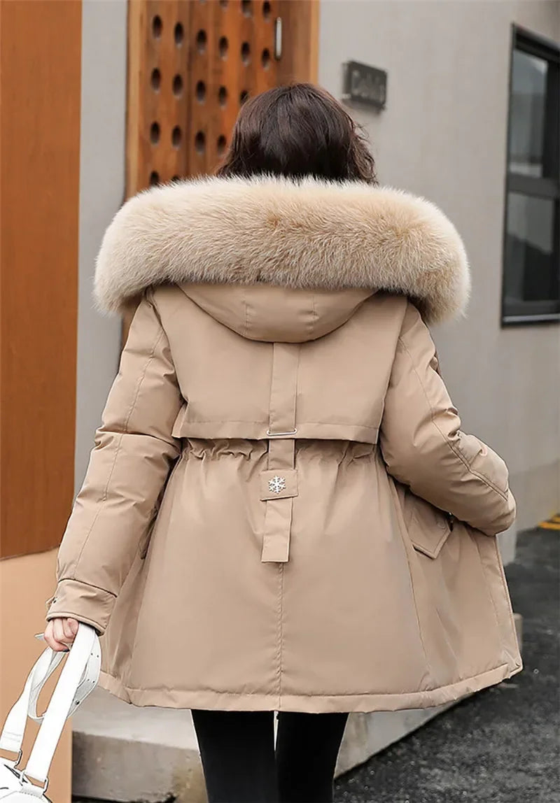 Winter Jacket Women Parka Fashion Long Coat Wool Liner Hooded Parkas Slim With Fur Collar Warm Snow Wear Padded Clothes